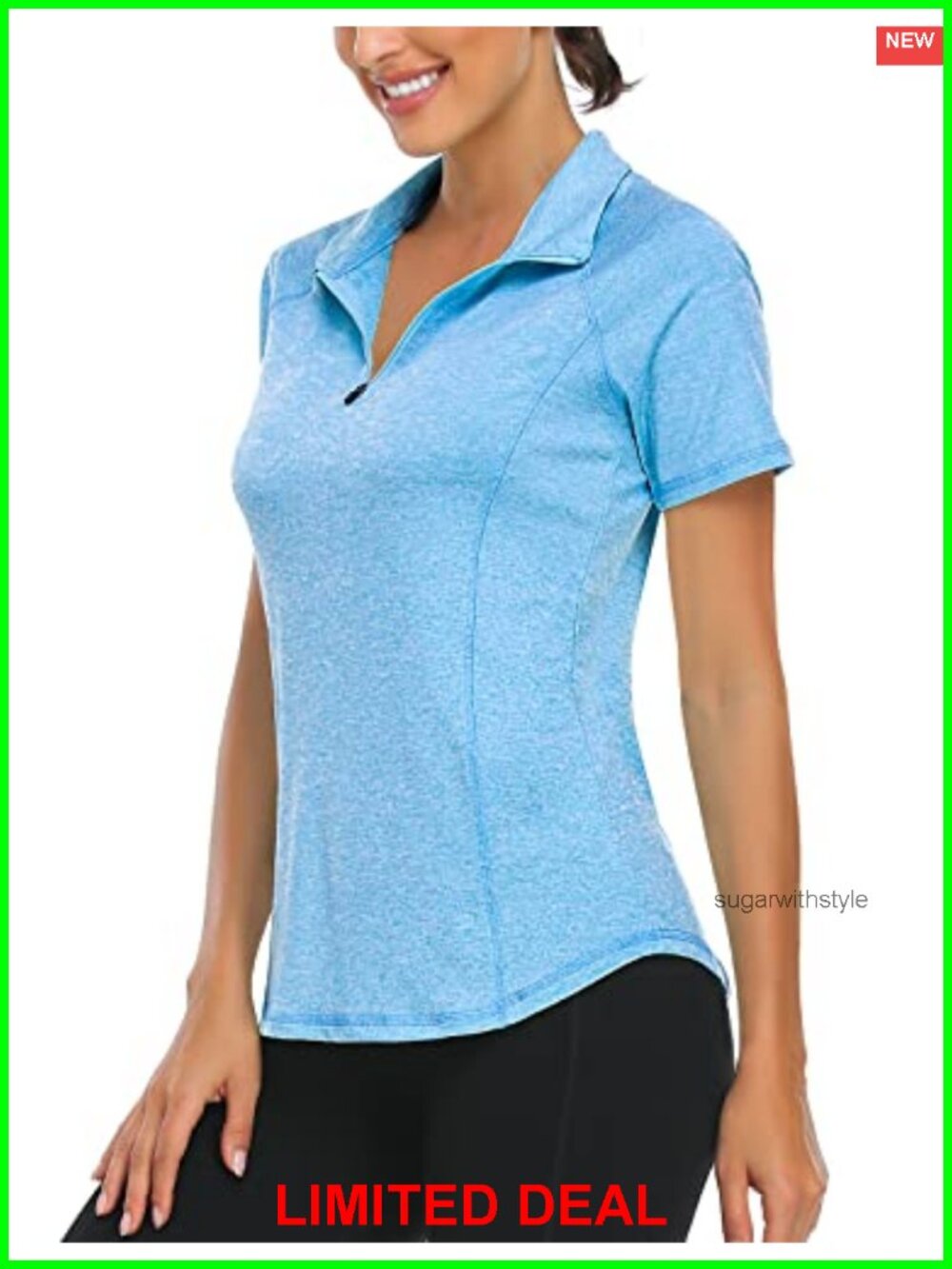 Women's Golf Shirt Short Sleeve UPF 50 Quarter Zip Running Top